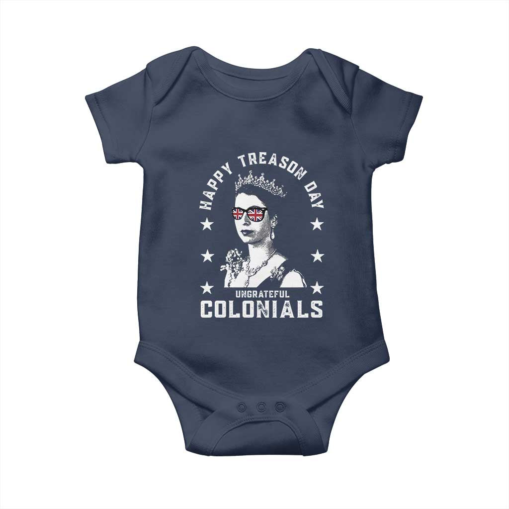 Happy Treason Day Baby Onesie British Queen Funny July 4th Colonial Meme TS10 Navy Print Your Wear