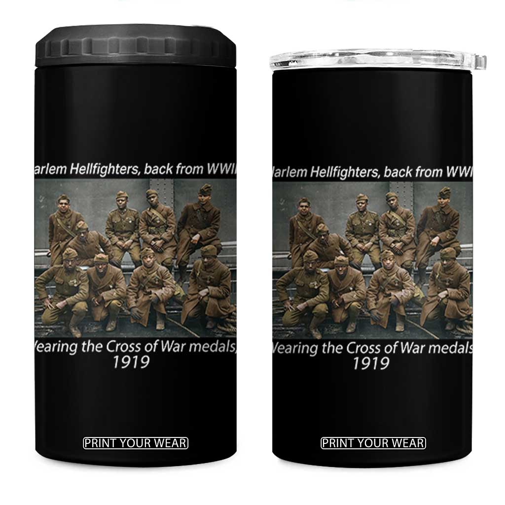 Harlem Hellfighters 1919 WWII Heroes 4 in 1 Can Cooler Tumbler Cross of War Medal Tribute African American Black History TS02 One Size: 16 oz Black Print Your Wear