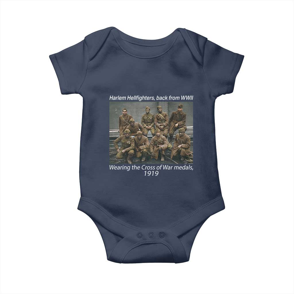 Harlem Hellfighters 1919 WWII Heroes Baby Onesie Cross of War Medal Tribute African American Black History TS02 Navy Print Your Wear