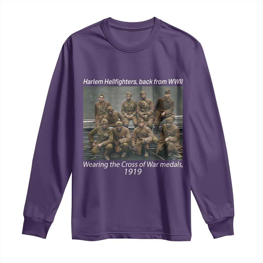 Harlem Hellfighters 1919 WWII Heroes Long Sleeve Shirt Cross of War Medal Tribute African American Black History TS02 Purple Print Your Wear