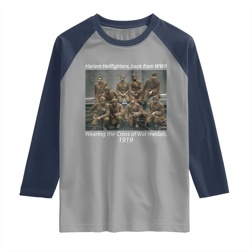 Harlem Hellfighters 1919 WWII Heroes Raglan Shirt Cross of War Medal Tribute African American Black History TS02 Sport Gray Navy Print Your Wear