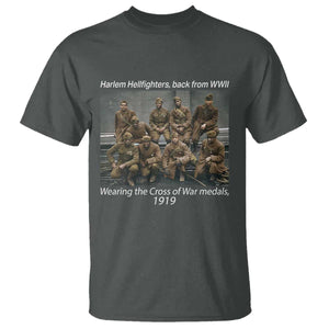 Harlem Hellfighters 1919 WWII Heroes T Shirt Cross of War Medal Tribute African American Black History TS02 Dark Heather Print Your Wear