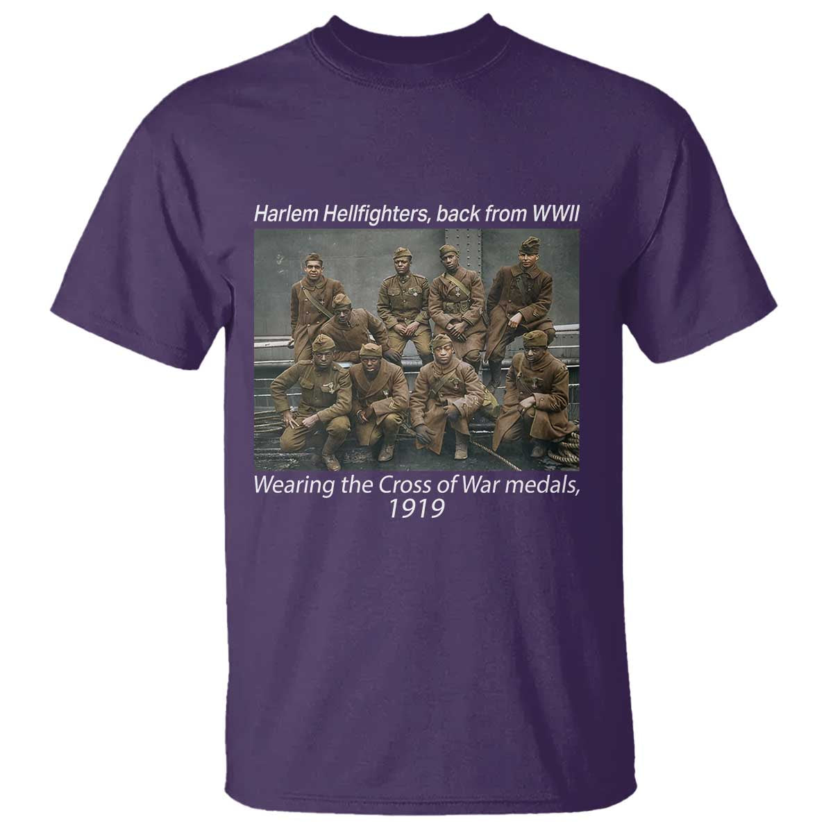 Harlem Hellfighters 1919 WWII Heroes T Shirt Cross of War Medal Tribute African American Black History TS02 Purple Print Your Wear