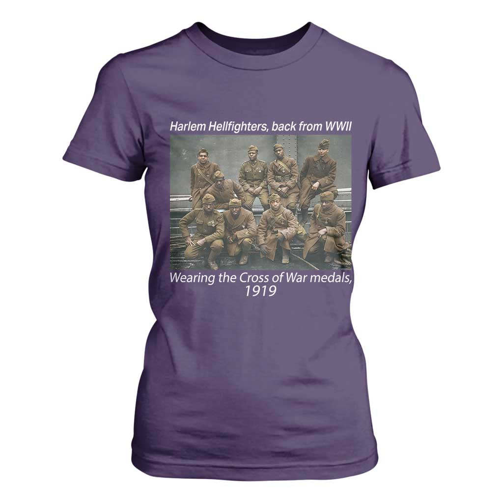 Harlem Hellfighters 1919 WWII Heroes T Shirt For Women Cross of War Medal Tribute African American Black History TS02 Purple Print Your Wear