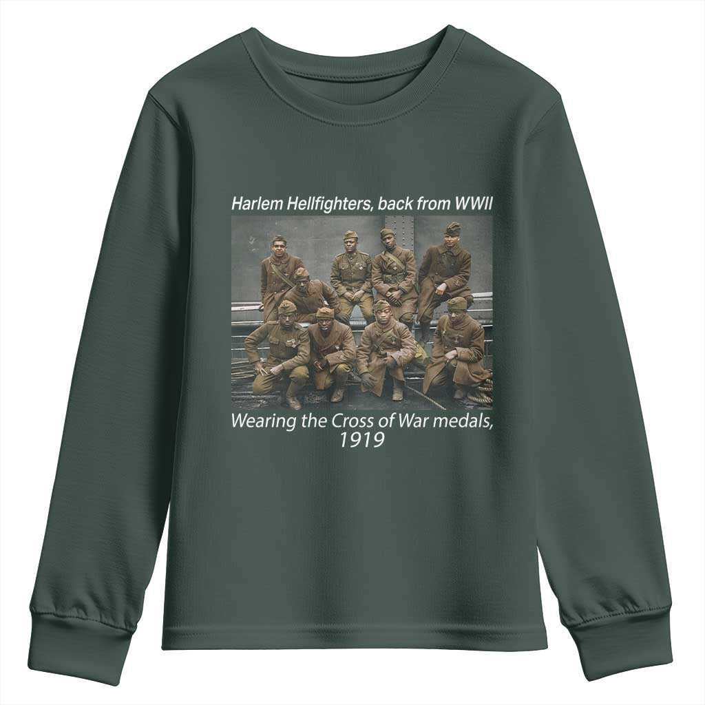Harlem Hellfighters 1919 WWII Heroes Youth Sweatshirt Cross of War Medal Tribute African American Black History TS02 Dark Forest Green Print Your Wear