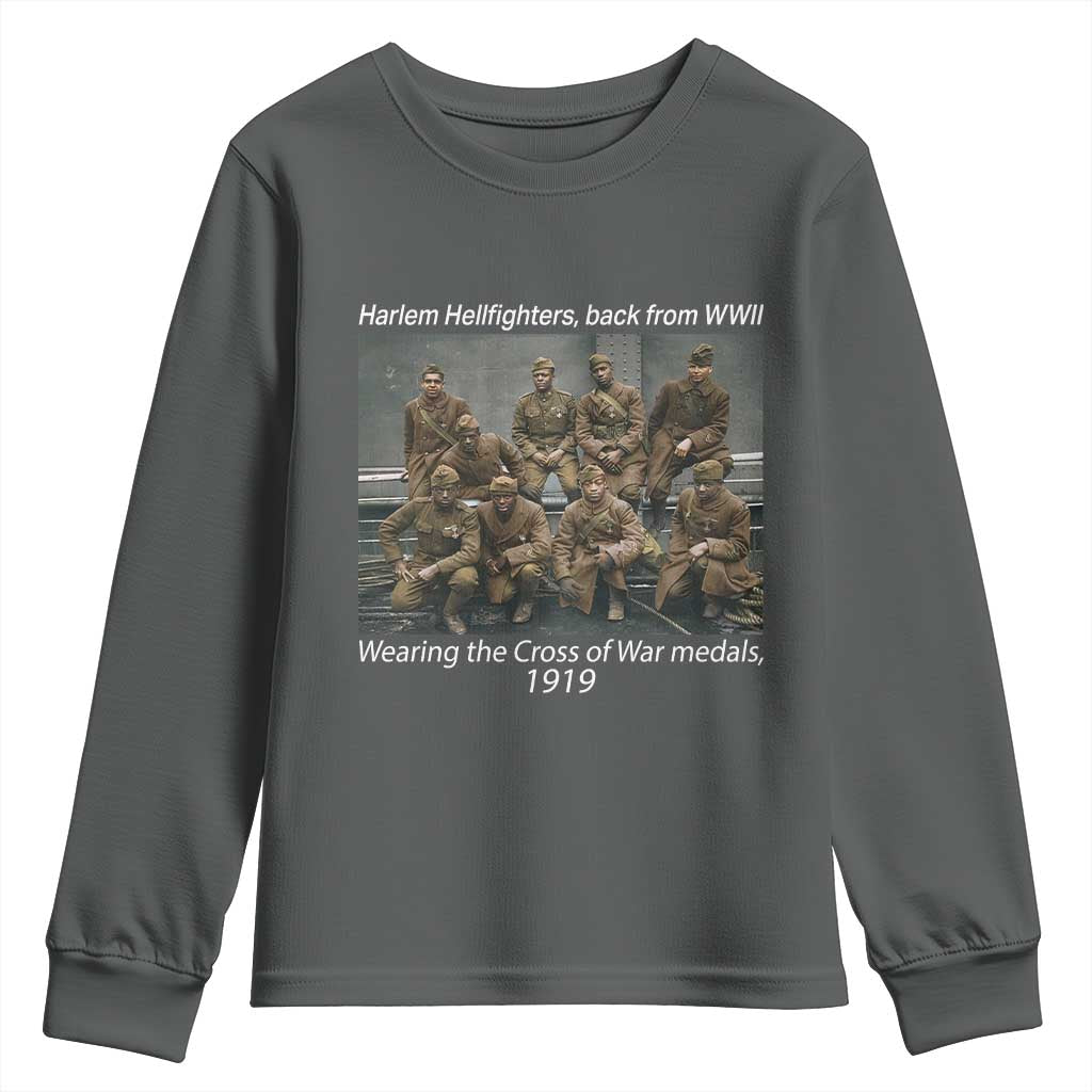 Harlem Hellfighters 1919 WWII Heroes Youth Sweatshirt Cross of War Medal Tribute African American Black History TS02 Dark Heather Print Your Wear