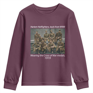 Harlem Hellfighters 1919 WWII Heroes Youth Sweatshirt Cross of War Medal Tribute African American Black History TS02 Maroon Print Your Wear