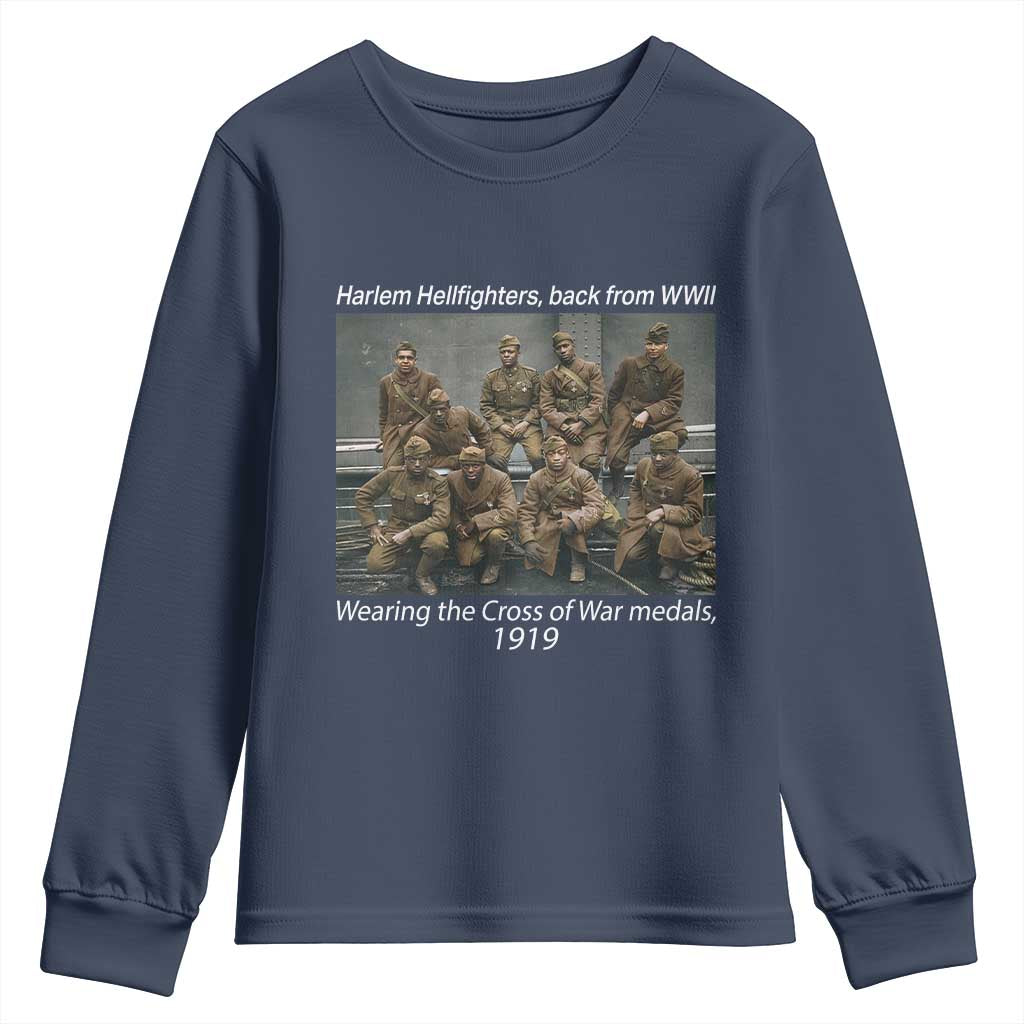 Harlem Hellfighters 1919 WWII Heroes Youth Sweatshirt Cross of War Medal Tribute African American Black History TS02 Navy Print Your Wear