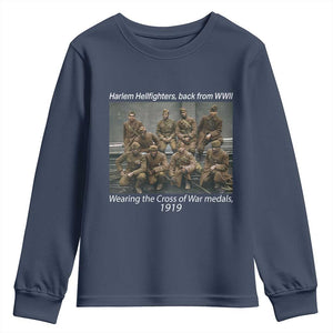 Harlem Hellfighters 1919 WWII Heroes Youth Sweatshirt Cross of War Medal Tribute African American Black History TS02 Navy Print Your Wear