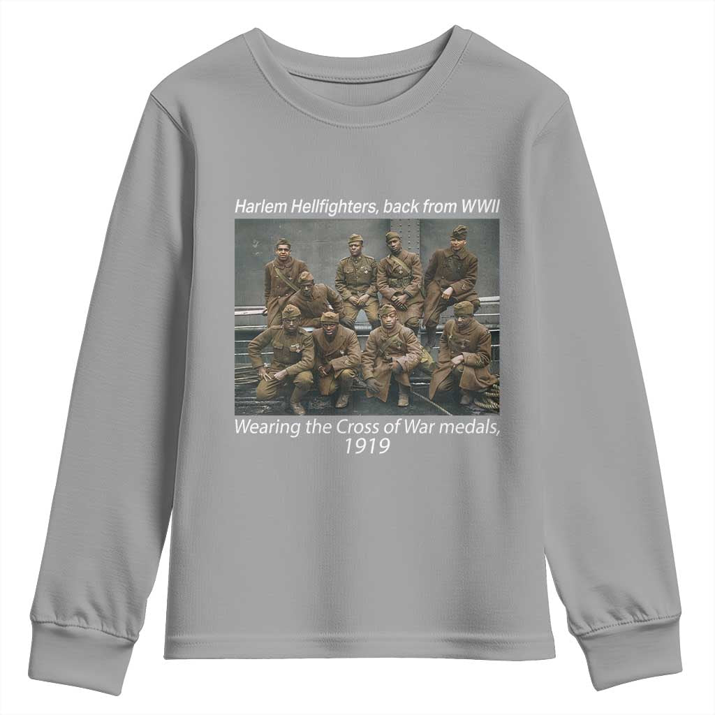 Harlem Hellfighters 1919 WWII Heroes Youth Sweatshirt Cross of War Medal Tribute African American Black History TS02 Sport Gray Print Your Wear
