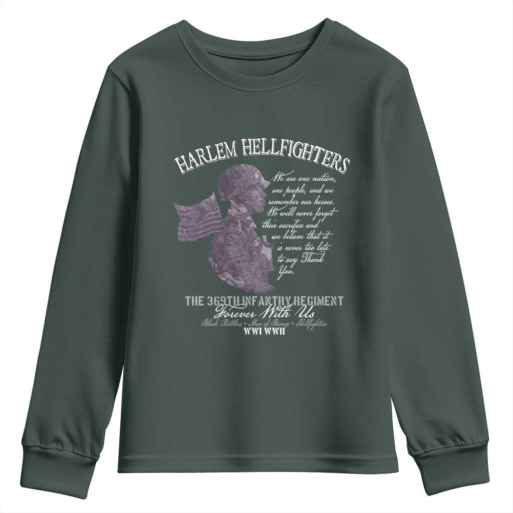 Harlem Hellfighters Tribute Youth Sweatshirt 369th Infantry Regiment Military Soldiers Vintage TS02 Dark Forest Green Print Your Wear