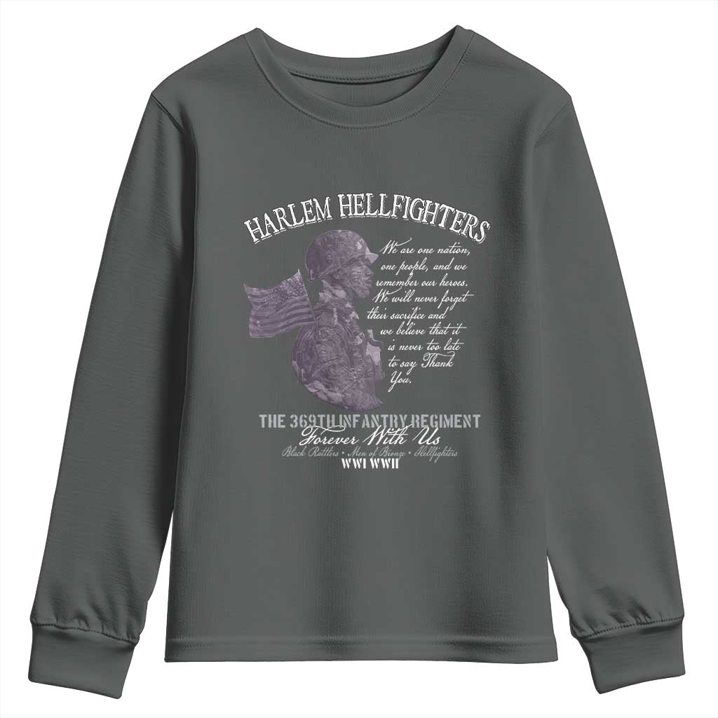 Harlem Hellfighters Tribute Youth Sweatshirt 369th Infantry Regiment Military Soldiers Vintage TS02 Dark Heather Print Your Wear