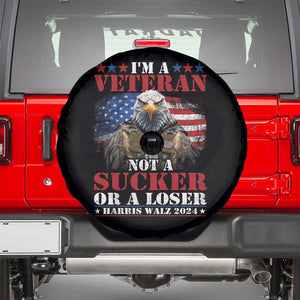 Harris Walz 2024 Spare Tire Cover I'm A Veteran Not A Sucker Or A Loser Eagle American Flag TS11 Black Print Your Wear