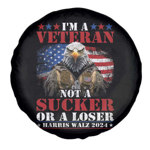 Harris Walz 2024 Spare Tire Cover I'm A Veteran Not A Sucker Or A Loser Eagle American Flag TS11 Print Your Wear
