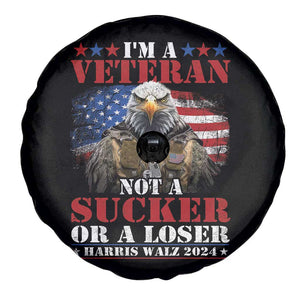 Harris Walz 2024 Spare Tire Cover I'm A Veteran Not A Sucker Or A Loser Eagle American Flag TS11 Print Your Wear