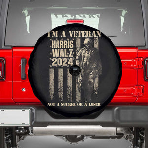Harris Walz 2024 Spare Tire Cover I'm A Veteran Not A Sucker Or A Loser Vintage American Flag Military TS11 Black Print Your Wear