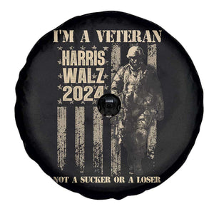 Harris Walz 2024 Spare Tire Cover I'm A Veteran Not A Sucker Or A Loser Vintage American Flag Military TS11 Print Your Wear