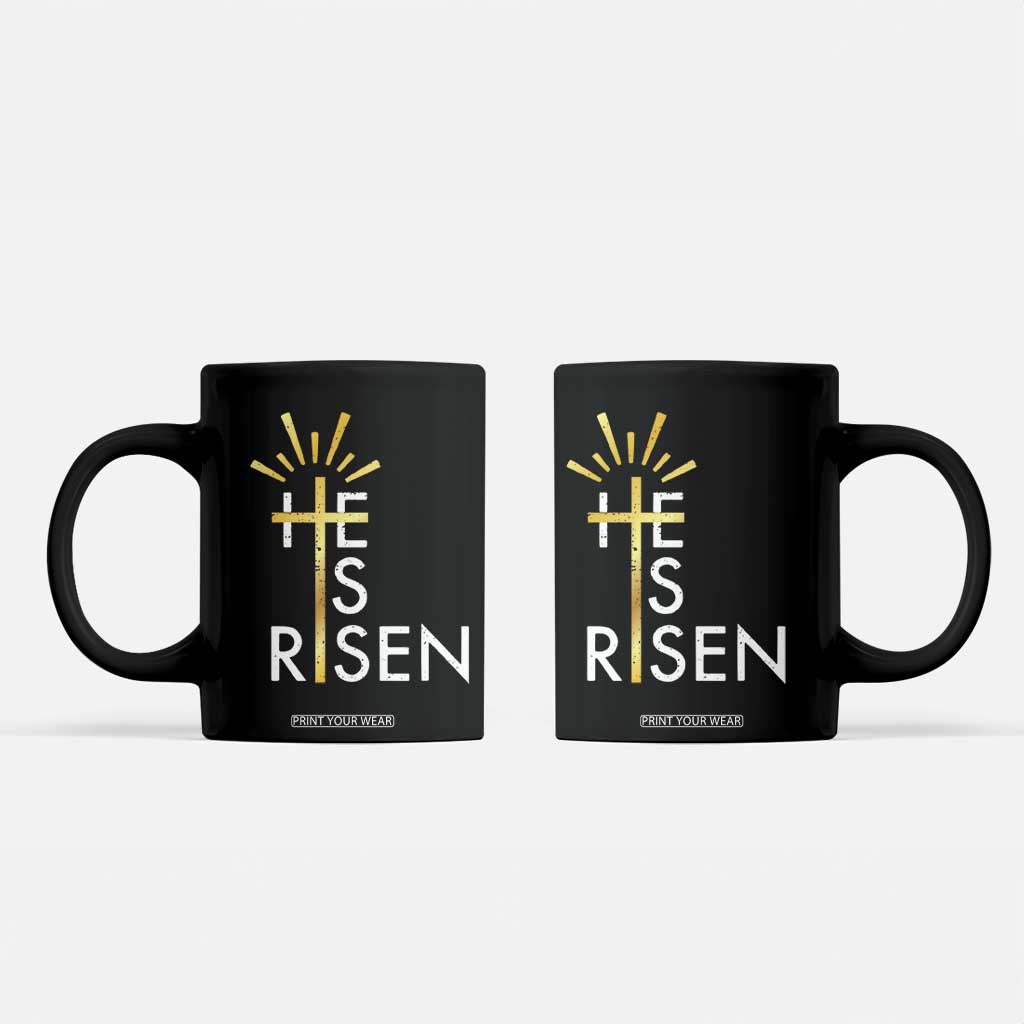 He Is Risen Coffee Mug Christian Easter Day Religious Bible Verse Cross TS11 Black Print Your Wear