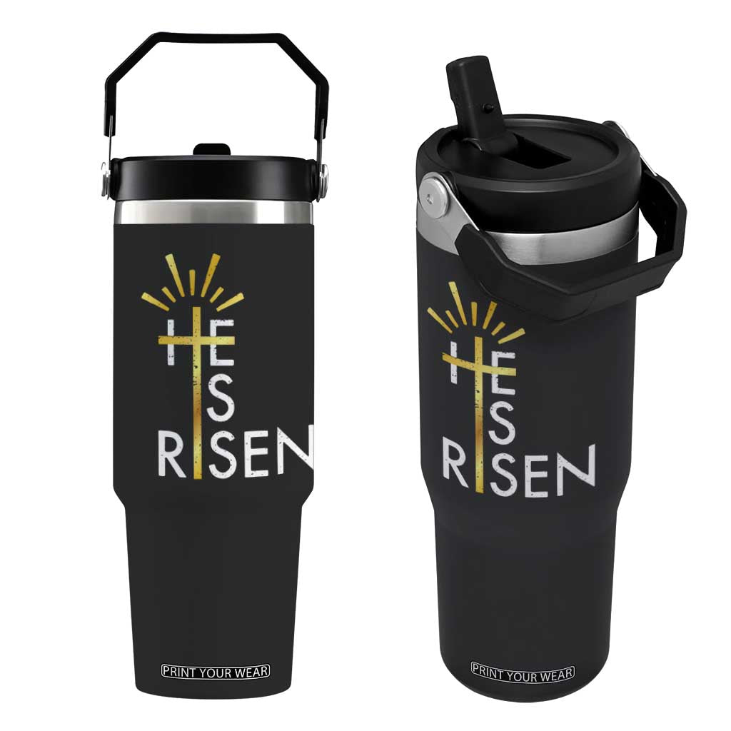 He Is Risen Flip Straw Tumbler Christian Easter Day Religious Bible Verse Cross TS11 One Size: 30 oz Black Print Your Wear