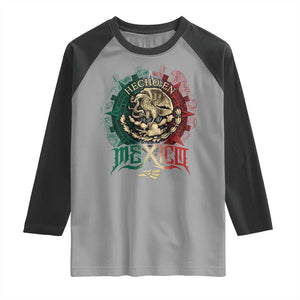 Hecho En Mexico Raglan Shirt Mexican Pride Aztec Eagle TS11 Sport Gray Black Print Your Wear