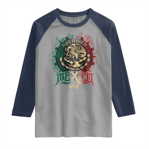Hecho En Mexico Raglan Shirt Mexican Pride Aztec Eagle TS11 Sport Gray Navy Print Your Wear