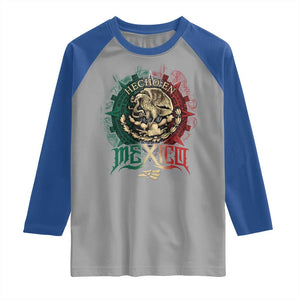 Hecho En Mexico Raglan Shirt Mexican Pride Aztec Eagle TS11 Sport Gray Royal Print Your Wear