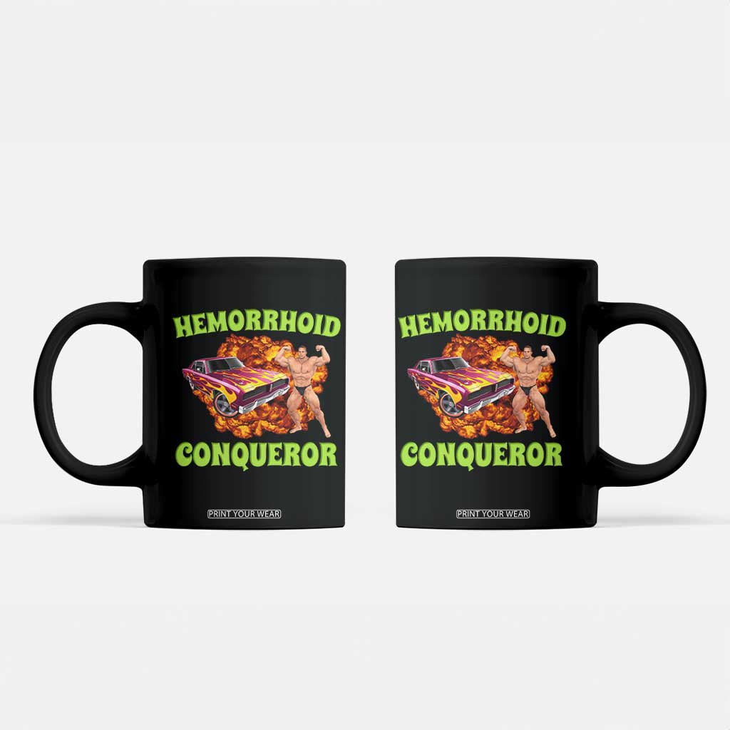 Hemorrhoid Conqueror Coffee Mug Funny Oddly Specific Dank Meme Absurd Muscle Car TS02 Black Print Your Wear