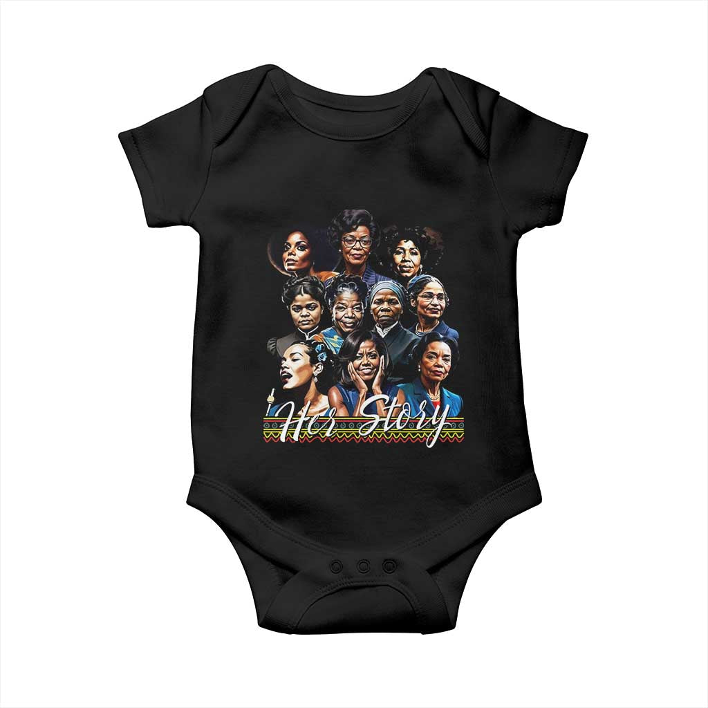 HerStory Tribute Baby Onesie Celebrating Legendary Black Women of History and Power TS02 Black Print Your Wear