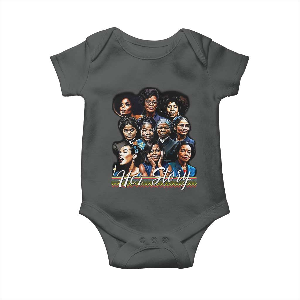 HerStory Tribute Baby Onesie Celebrating Legendary Black Women of History and Power TS02 Dark Heather Print Your Wear