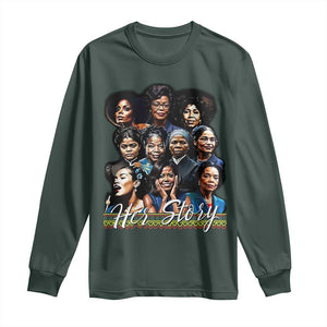 HerStory Tribute Long Sleeve Shirt Celebrating Legendary Black Women of History and Power TS02 Dark Forest Green Print Your Wear