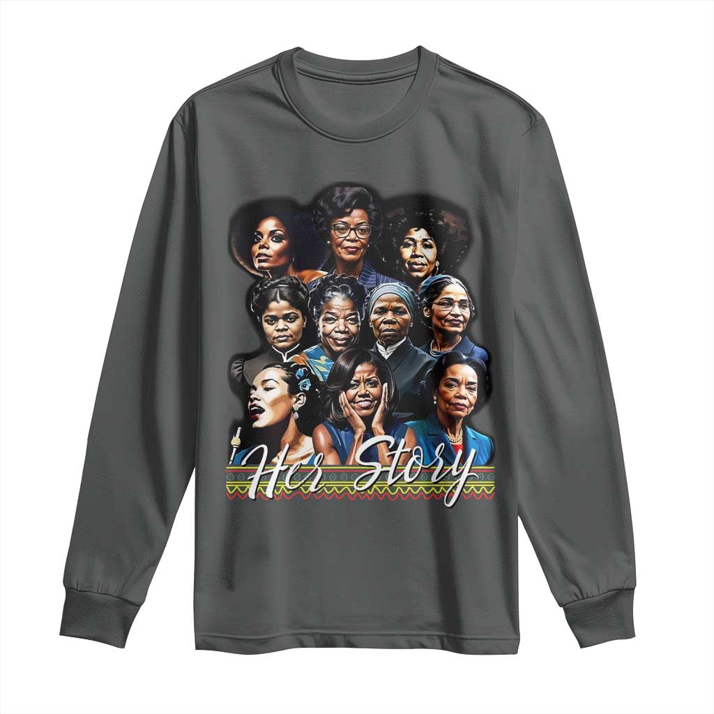HerStory Tribute Long Sleeve Shirt Celebrating Legendary Black Women of History and Power TS02 Dark Heather Print Your Wear