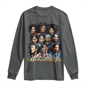 HerStory Tribute Long Sleeve Shirt Celebrating Legendary Black Women of History and Power TS02 Dark Heather Print Your Wear