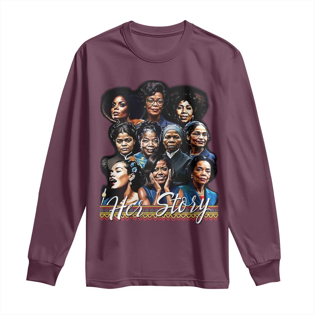 HerStory Tribute Long Sleeve Shirt Celebrating Legendary Black Women of History and Power TS02 Maroon Print Your Wear