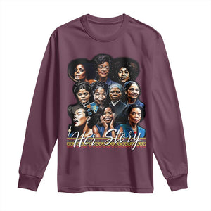 HerStory Tribute Long Sleeve Shirt Celebrating Legendary Black Women of History and Power TS02 Maroon Print Your Wear