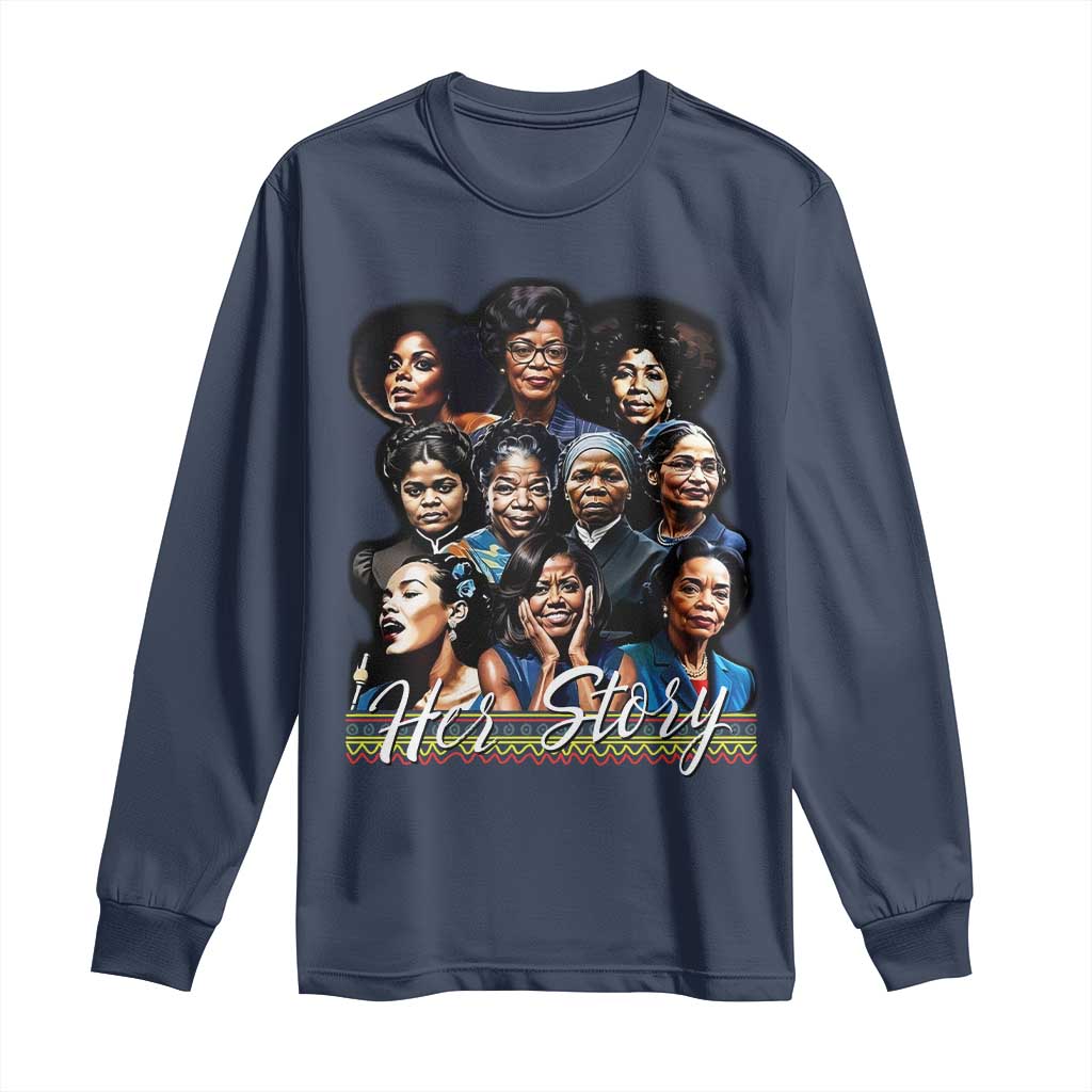 HerStory Tribute Long Sleeve Shirt Celebrating Legendary Black Women of History and Power TS02 Navy Print Your Wear