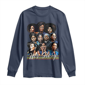 HerStory Tribute Long Sleeve Shirt Celebrating Legendary Black Women of History and Power TS02 Navy Print Your Wear