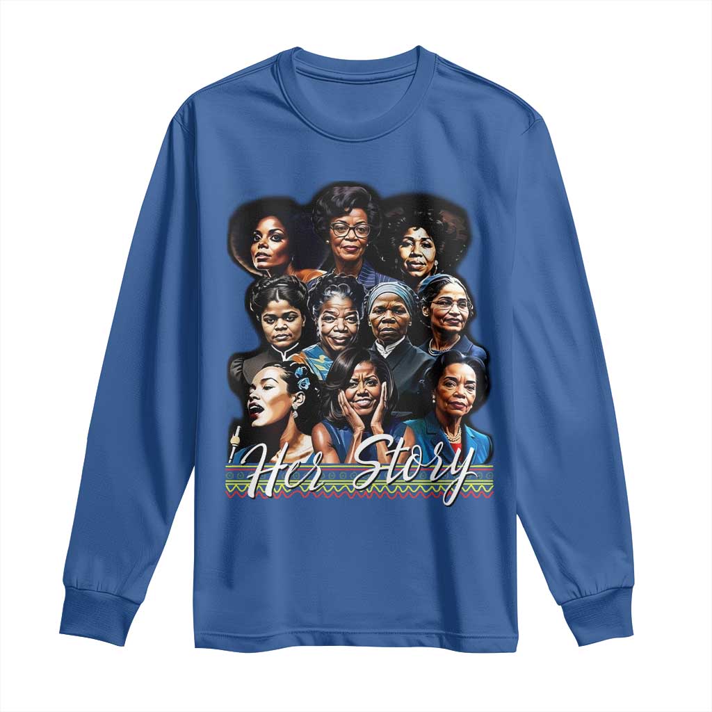 HerStory Tribute Long Sleeve Shirt Celebrating Legendary Black Women of History and Power TS02 Royal Blue Print Your Wear