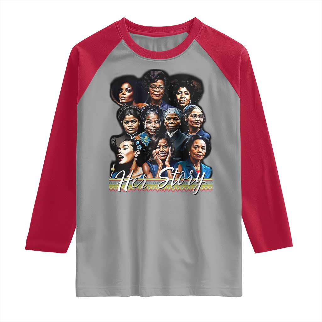 HerStory Tribute Raglan Shirt Celebrating Legendary Black Women of History and Power TS02 Sport Gray Red Print Your Wear