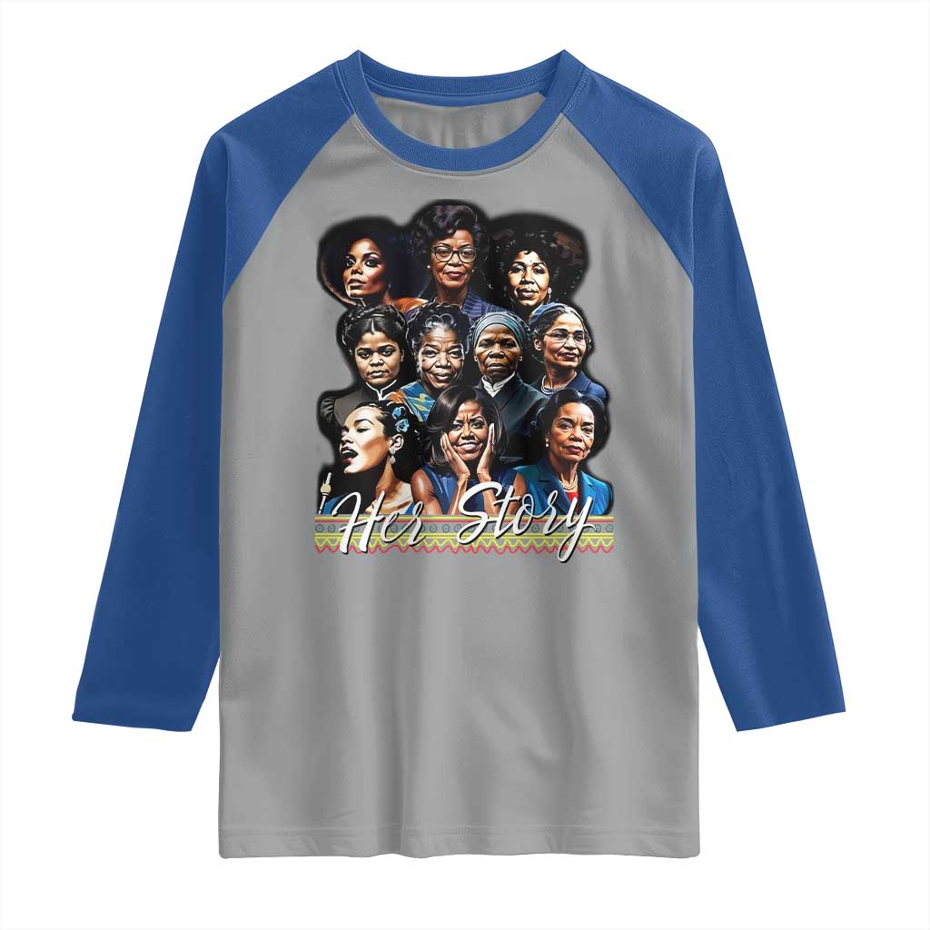 HerStory Tribute Raglan Shirt Celebrating Legendary Black Women of History and Power TS02 Sport Gray Royal Print Your Wear