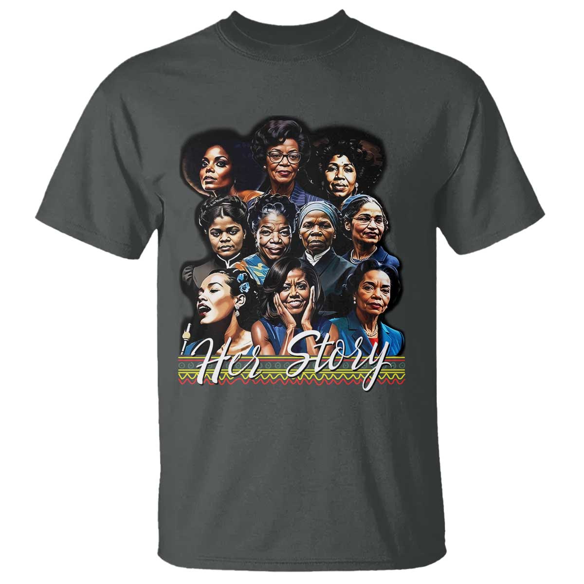 HerStory Tribute T Shirt Celebrating Legendary Black Women of History and Power TS02 Dark Heather Print Your Wear