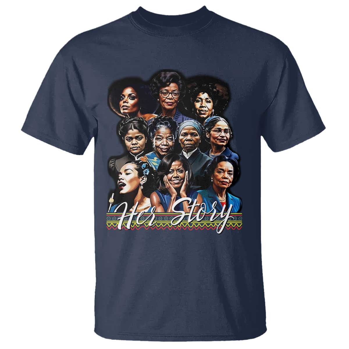 HerStory Tribute T Shirt Celebrating Legendary Black Women of History and Power TS02 Navy Print Your Wear