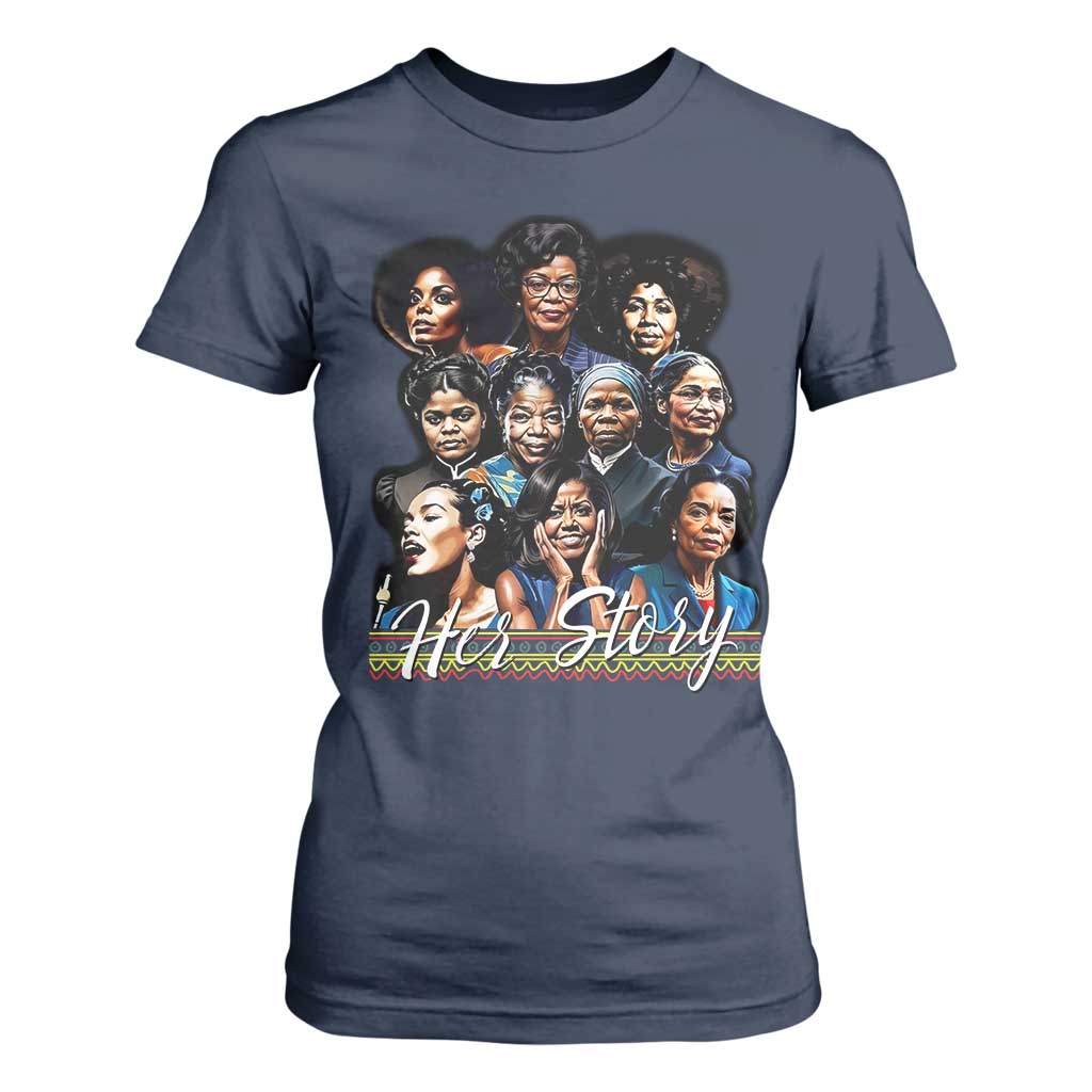HerStory Tribute T Shirt For Women Celebrating Legendary Black Women of History and Power TS02 Navy Print Your Wear