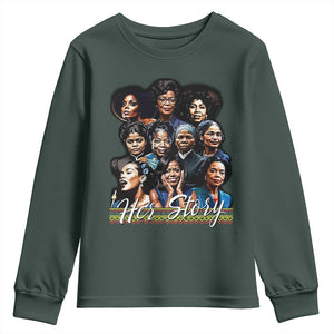 HerStory Tribute Youth Sweatshirt Celebrating Legendary Black Women of History and Power TS02 Dark Forest Green Print Your Wear