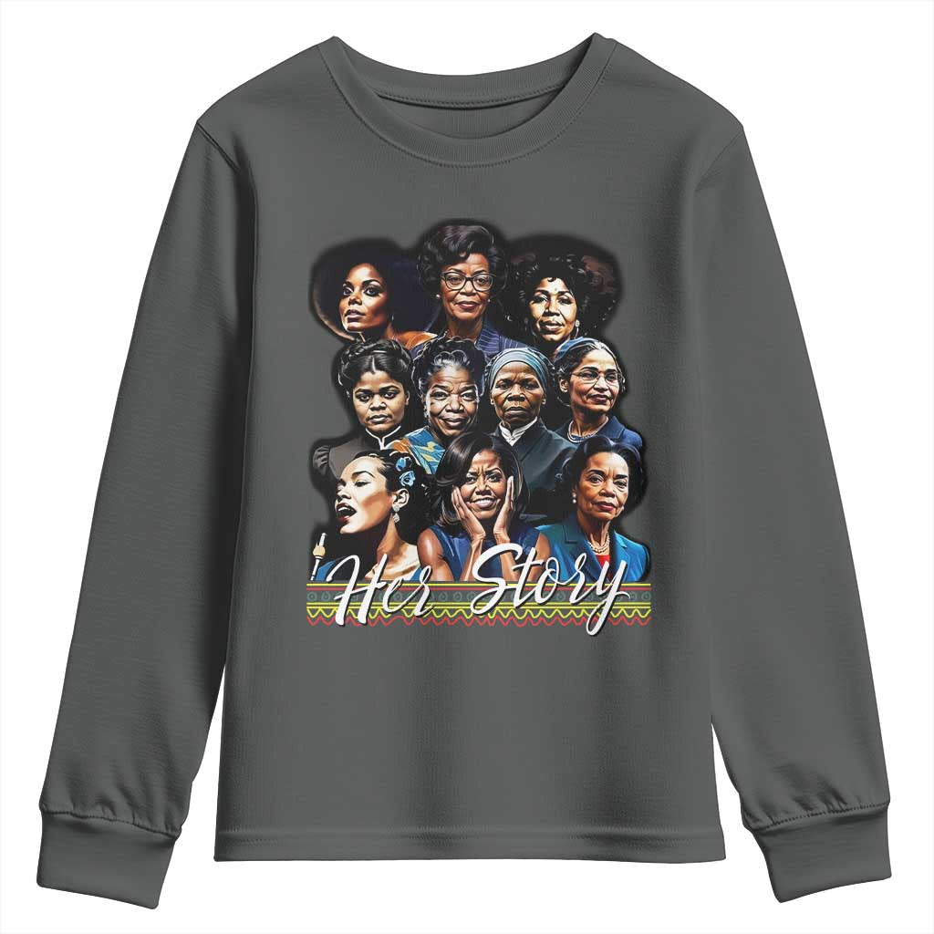 HerStory Tribute Youth Sweatshirt Celebrating Legendary Black Women of History and Power TS02 Dark Heather Print Your Wear