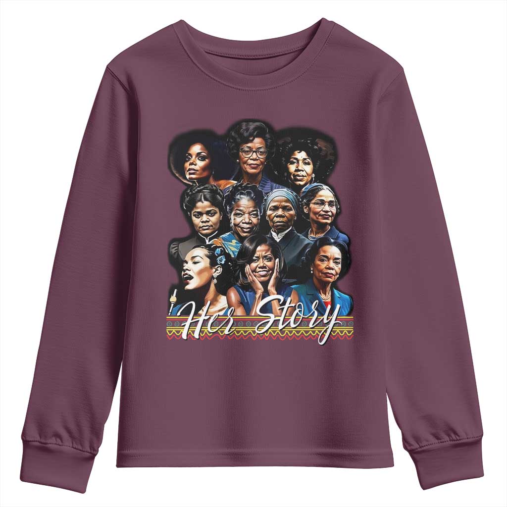 HerStory Tribute Youth Sweatshirt Celebrating Legendary Black Women of History and Power TS02 Maroon Print Your Wear
