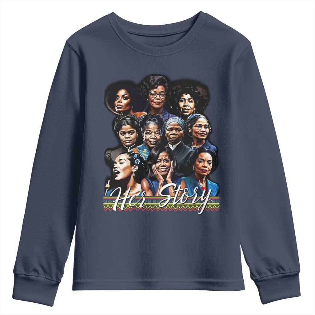 HerStory Tribute Youth Sweatshirt Celebrating Legendary Black Women of History and Power TS02 Navy Print Your Wear