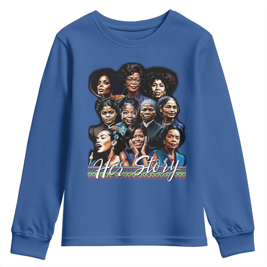 HerStory Tribute Youth Sweatshirt Celebrating Legendary Black Women of History and Power TS02 Royal Blue Print Your Wear