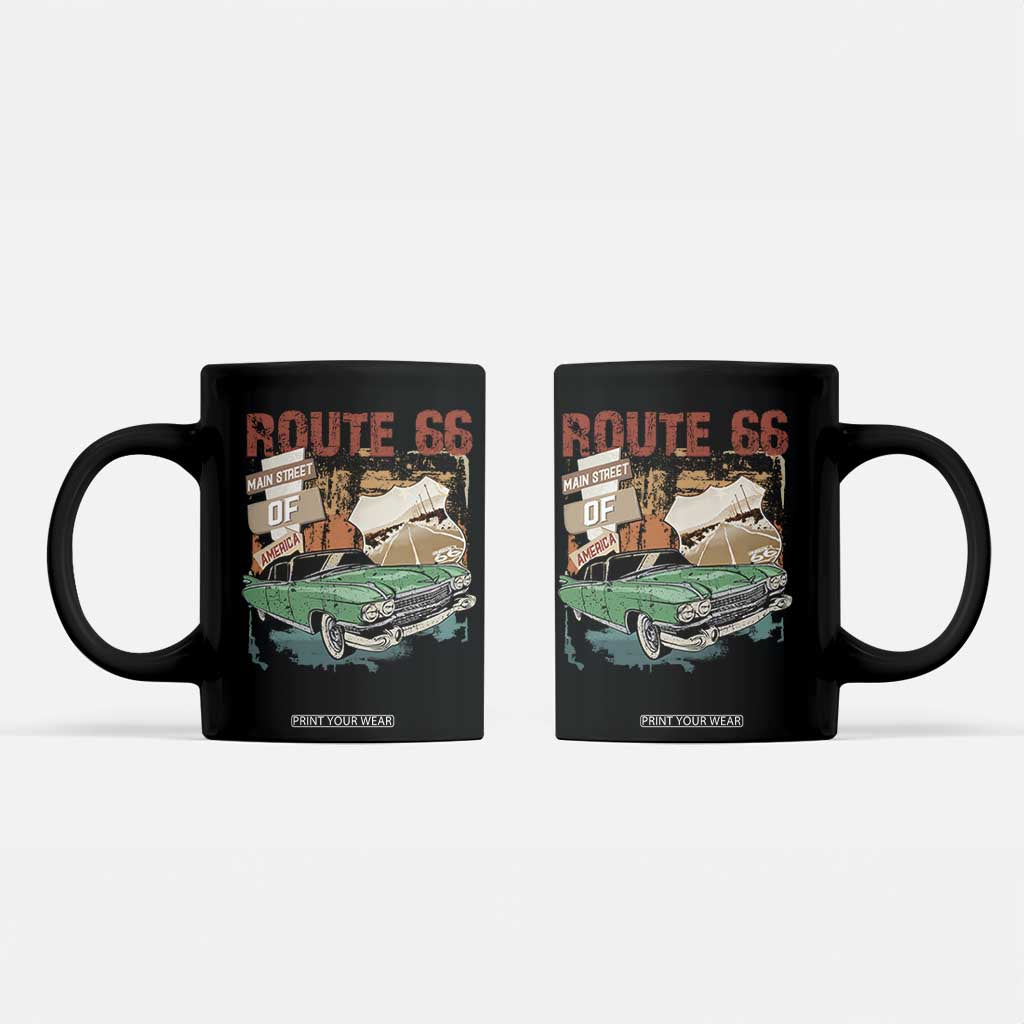 Historic Route 66 Highway Coffee Mug Main Street Of America Vintage Car TS09 Black Print Your Wear