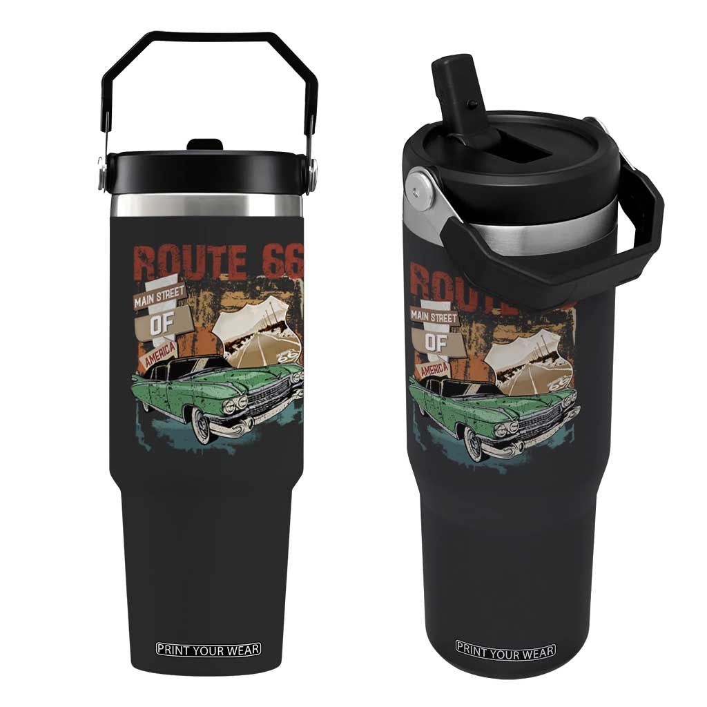 Historic Route 66 Highway Flip Straw Tumbler Main Street Of America Vintage Car TS09 One Size: 30 oz Black Print Your Wear