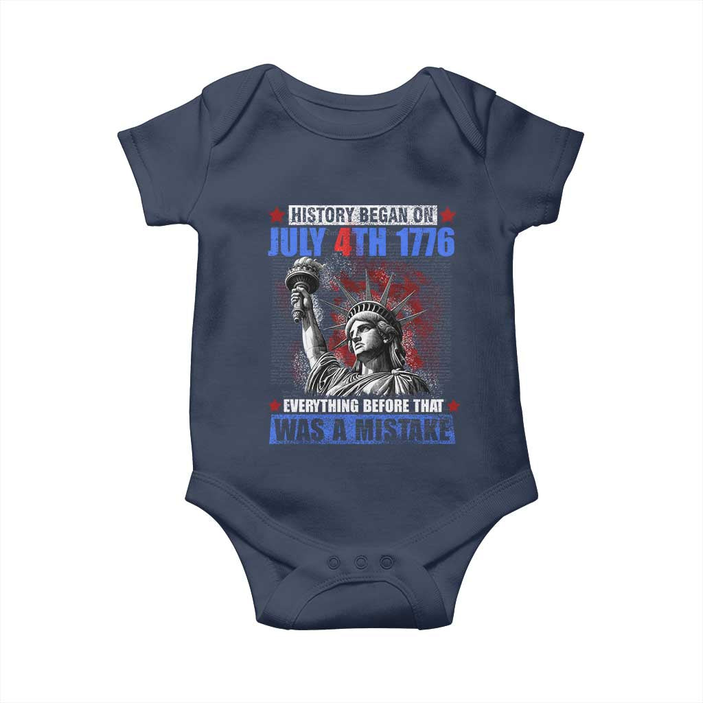 History Began July 4th 1776 Baby Onesie Bold Patriotic Statement Statue of Liberty TS02 Navy Print Your Wear
